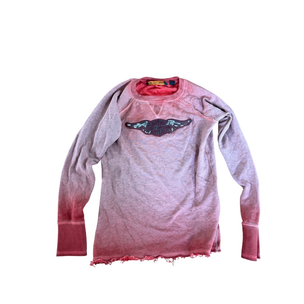 Harley-Davidson Small Red Ombre Long Sleeve Embroidered Logo Pullover Shirt